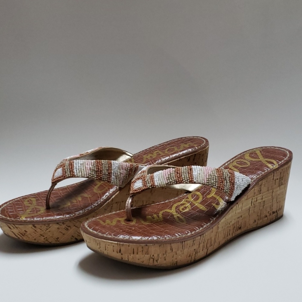 Sam Edelman rosa beaded cork wedge sandle - Picture 1 of 8